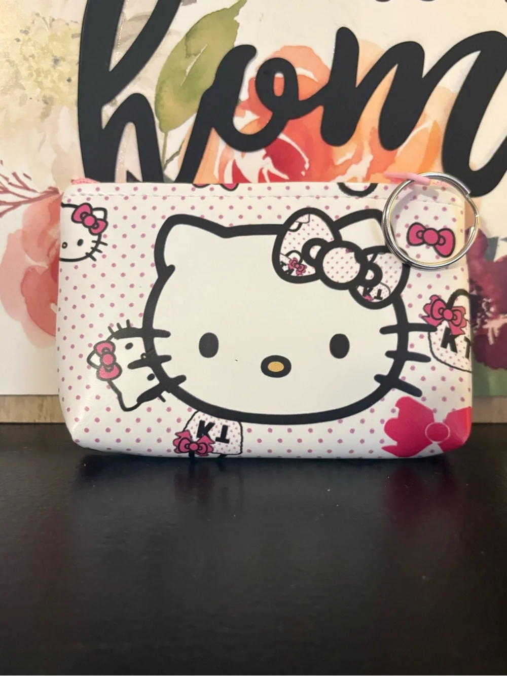 4/20$♥️Sanrio Hello Kitty White & Pink Polka Dot Key Pouch with Key Ring